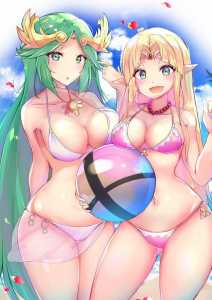 Zelda and Palutena at the beach [Kid Icarus, The Legend of Zelda]