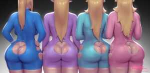 Booty Girls Samus, Zelda, Rosalina, and Peach (pinkdrawz) [Metroid, The Legend of Zelda, Mario Bros]