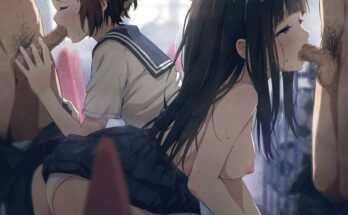 2 girls giving sloppy, love how he holds the girl on the left (Asabu202) [Hyouka]