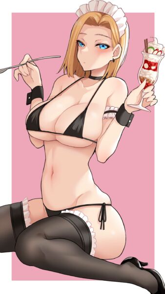 Android 18 - cosplaying as a bikini maid for her perverted hubby (X pierrot, Xぴえろ) [Dragon Ball]