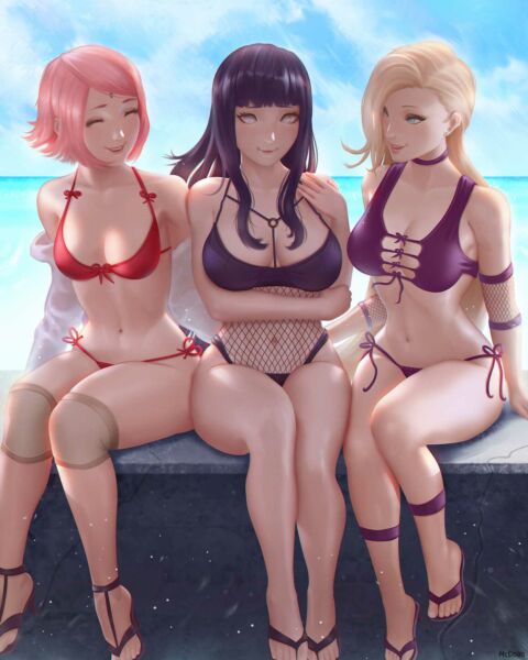 Sakura, Hinata and Ino beach day (McDobo) [Naruto]