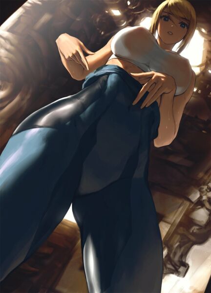 Samus Aran - very sweaty Samus taking off her Zero suit (infi) [Metroid]