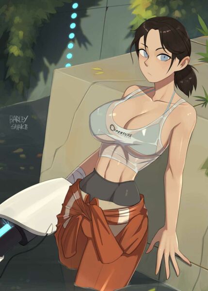 Chell is soaked after solving a difficult puzzle (Barleyshake) [Portal]