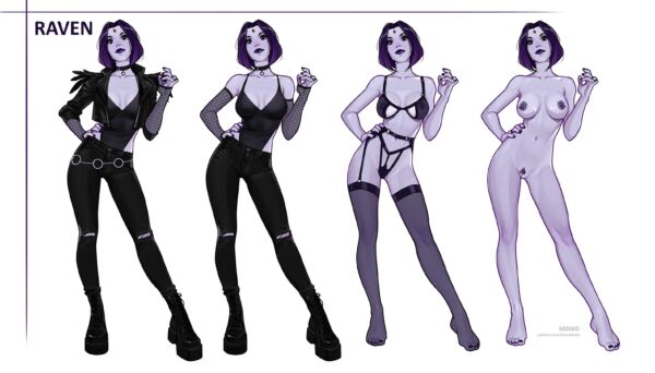Raven in various clothes, or none at all (Olena Minko) [DC Comics]