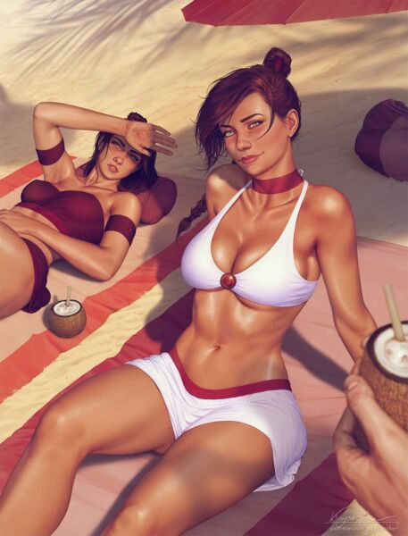 Ty Lee and Suki at the beach (Krysdecker) [Avatar: The Last Airbender]