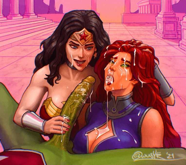 Wonder Woman and Starfire have fun with Beast Boy (Owusyr) [DC Comics]