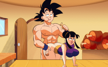 Son Goku bulking while exercising with Chichi [Dragon Ball Z] (funsexydragonball)