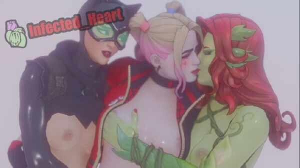Harley Quinn, Poison Ivy and Catwoman Makeout Session (Infected_Heart) [DC Comics]