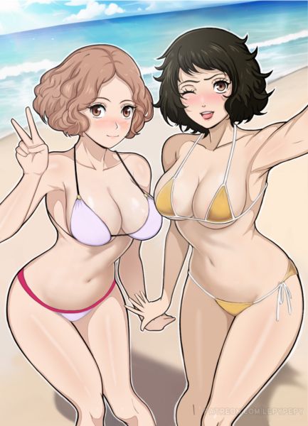 Kawakami and Haru beach selfie (LepyPepy) [Persona 5]