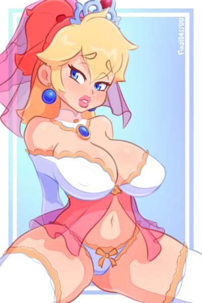 Princess Peach - busty princess in bridal lingerie (FinalBossDD) [Super Mario Bros]