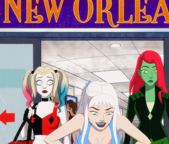 Harley Quinn, Nora Fries, Poison Ivy - tit flashing at the airport [Harley Quinn, DC]