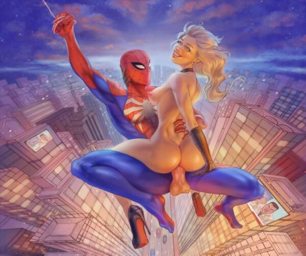 Spider-Man and Black Cat are swinging through the city (Tixnen) [Marvel Comics, Spider-Man]