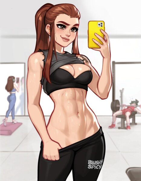 Brigitte at the gym, Kiriko and D.Va are in the background (BlushySpicy) [Overwatch]