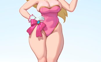 Princess Peach - Bunny Peach waitress brings your order and a complementary free wink (Riz, rizdraws) [Super Mario]