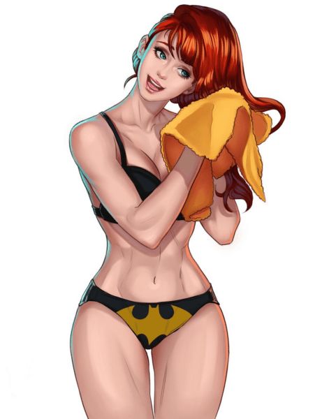 Barbara Gordon drying her hair in her Batgirl underwear (maddydragoon) [DC Batman]